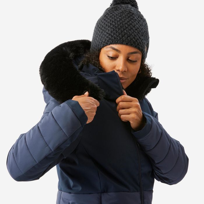 Casaco de ski e snowboard quente meio-comprido Mulher, 100 Azul