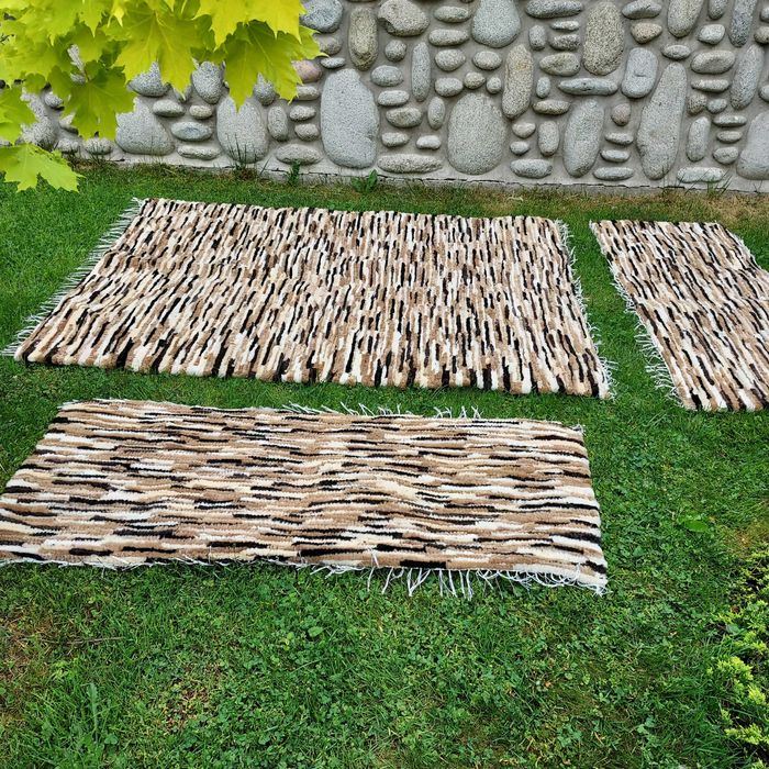 Ręcznie Tkane Dywany Narzuty Skóra Owcza Naturalna Komplet