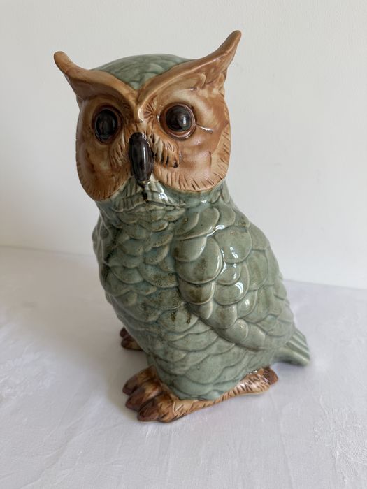 Duża zielona ceramiczna sowa