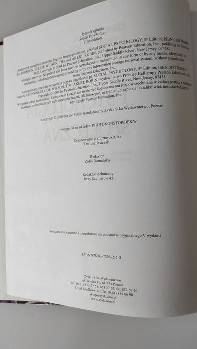 Sprzedam książkę ,, Psychologia społeczna,,