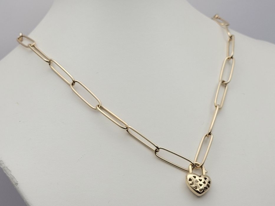Nowy złoty łańcuszek złoto próby 585, spinacz serce serduszko kliper
