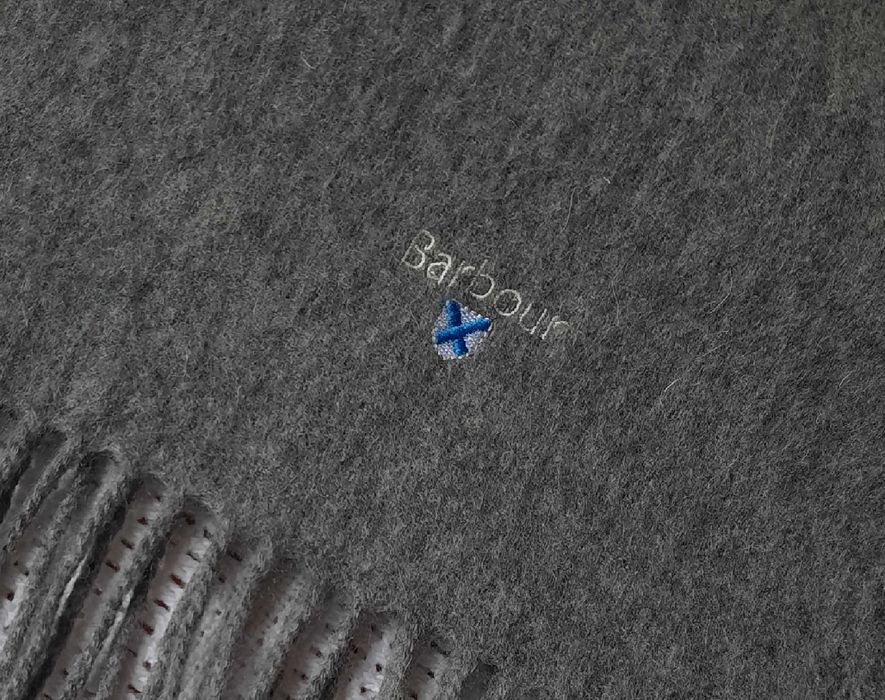 Barbour 100% Wełna szary szal frędzle wełniany męski damski Uniseks