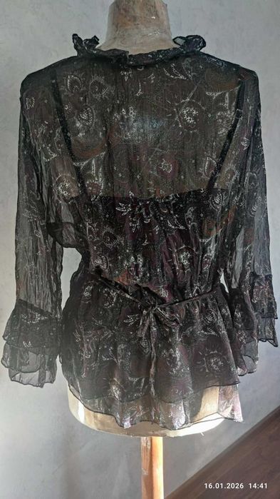 Cieniutka bluzka transparentna boho falbanki romantyczny styl r. M