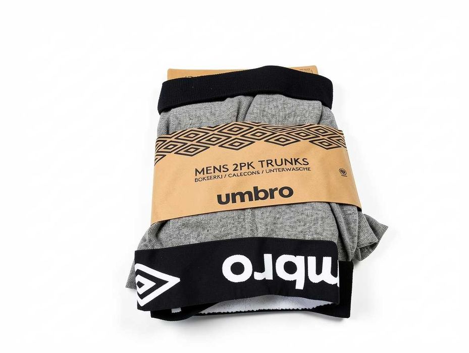 D136 Bokserki Męskie Umbro 2 Pack Rozmiar L Trunks Majtki Męskie Bawełniane Zestaw Bokserek Szare Czarne Wygodna Bielizna Sportowa Oryginalne
