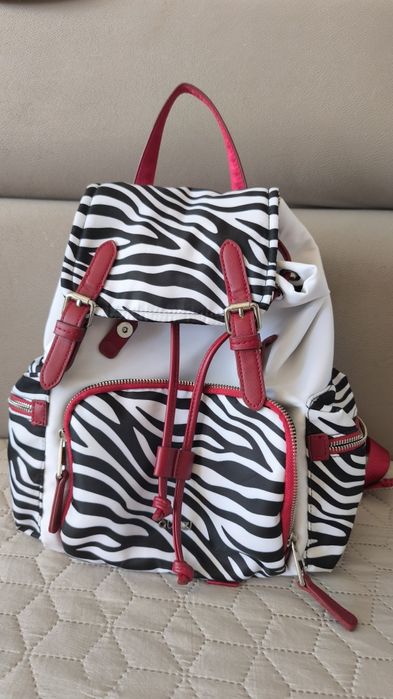 Plecak, zebra, w zebrę, czerwony, jak nowy