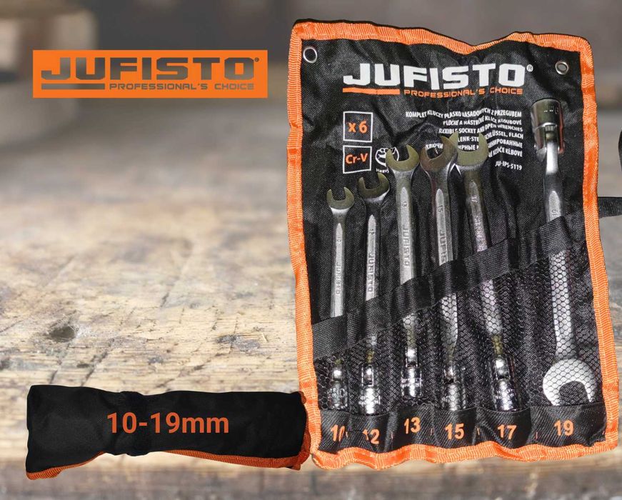 JUFISTO Zestaw 6 kluczy płasko-przegubowych 10-19mm CPK