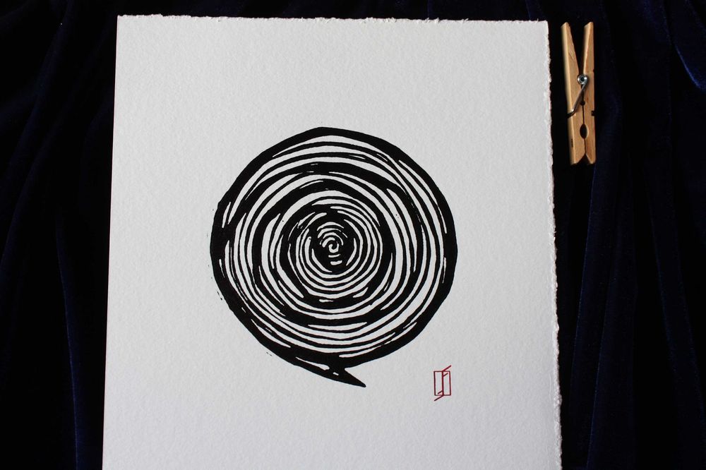 Linoryt, grafika artystyczna / warsztatowa – Wąż spirala