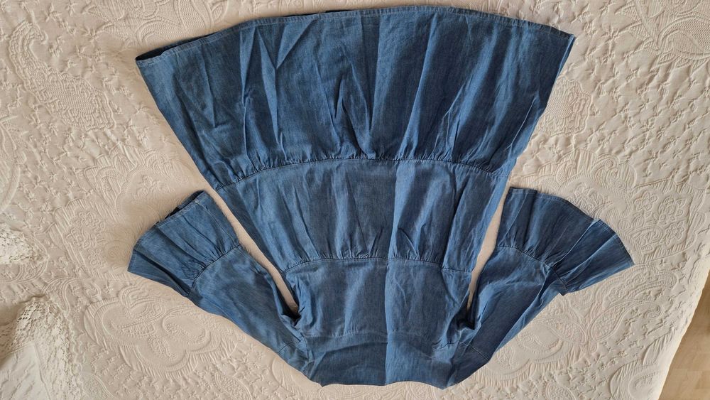 Vestido de ganga, Zara, tamanho XS com folhos