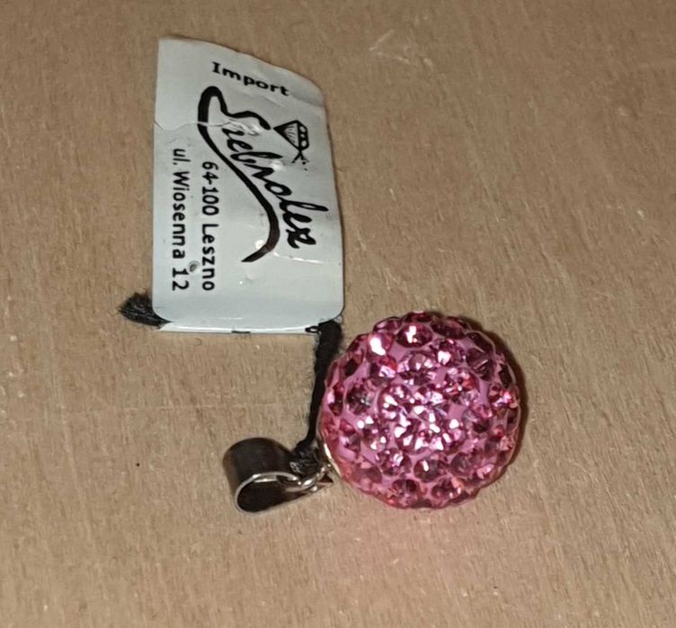 Zawieszka Kulka cyrkonie rozowa 12mm
