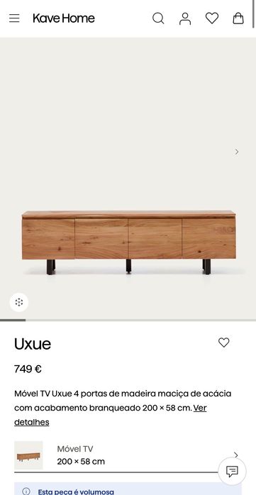 Móvel TV Kave Home Uxue 200cm – Madeira Maciça – Excelente Estado