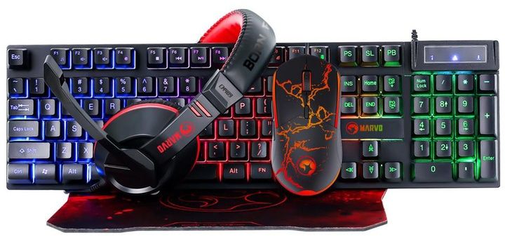 Ігровий набір 4 в 1 Marvo CM409 клавіатура/мишка/навушники/килим