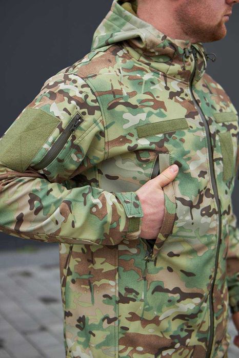 Тактична військова чоловіча куртка Soft Shell Мультикам Military на флісі S-5XL