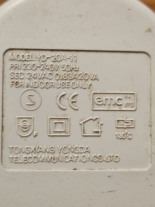 Zasilacz MODEL:YD-20A-11 pri 230-240V 50Hz
Napięcie wejściowe (PRI): 2