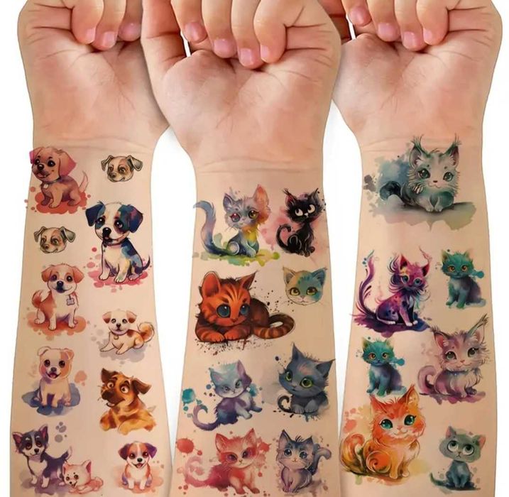 Tatuaże dziecięce KOTKI I PIESKI 5 dużych arkuszy!