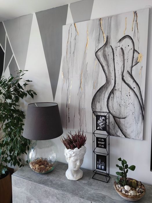 Duży obraz 120x90 złoto kobieta ciało marmur