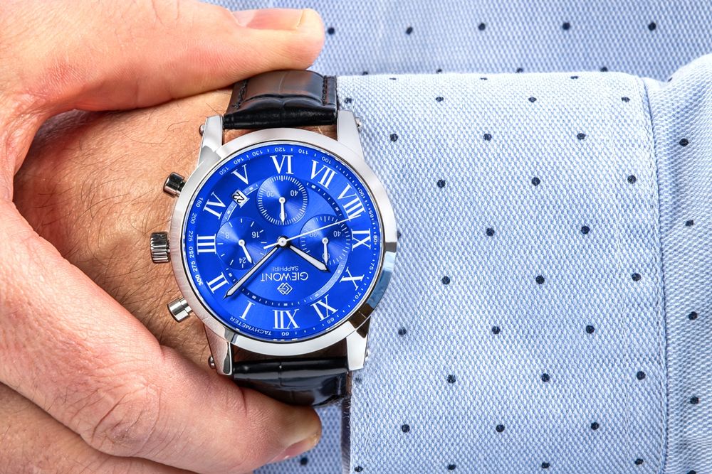zegarek męski giewont chronograph sapphire srebrno niebieski gw6260-a4