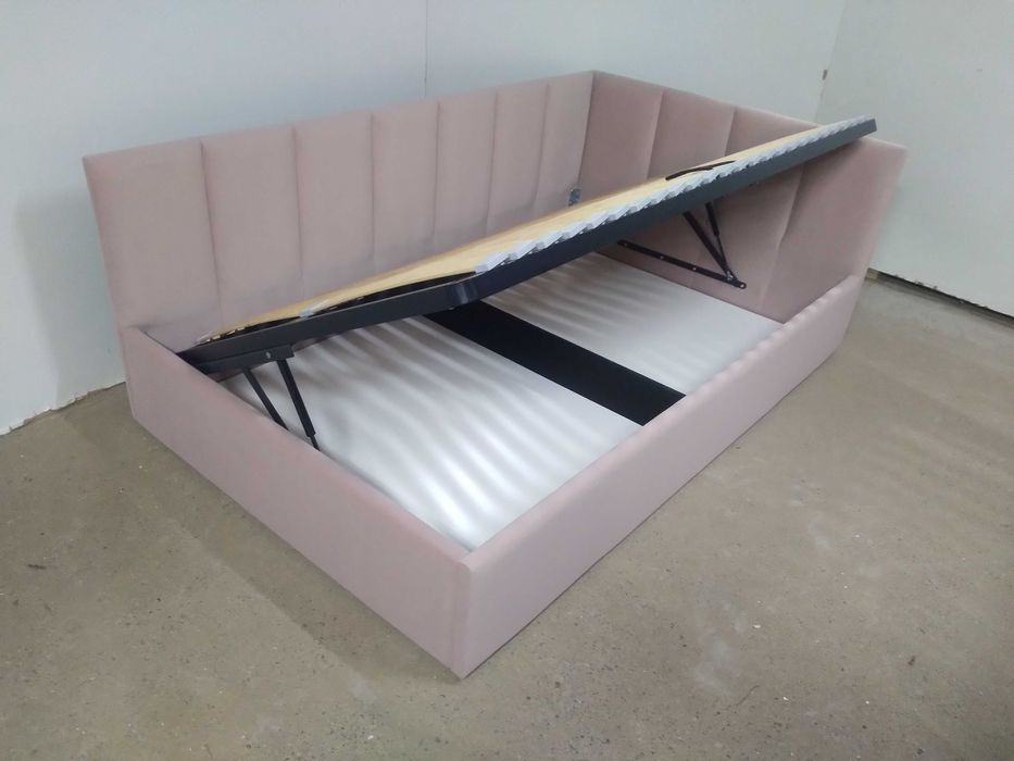 PROMOCJA Łóżko Tapicerowane MłodzieżoweNarożne StelażMetalowyPojemnik