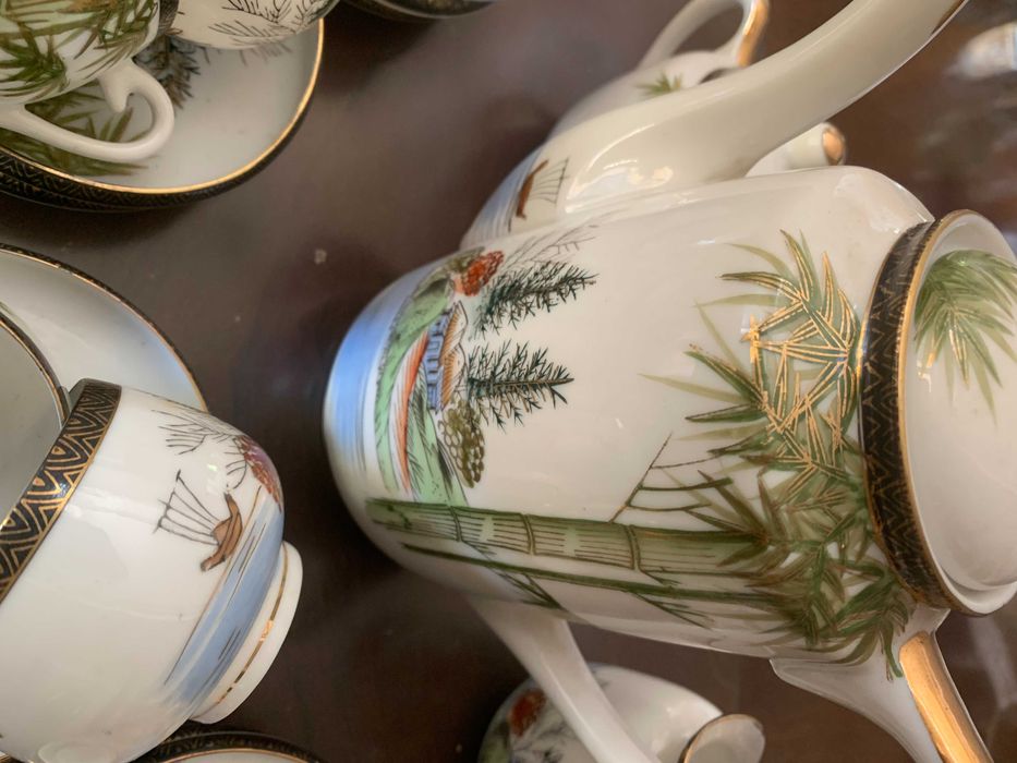 Serviço de Café Chinês Antigo, Casca de ovo – Pintado à Mão