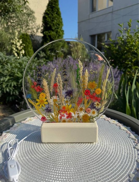 Светильник из смолы с сухоцветами и колосками Ночник из смолы Нічник