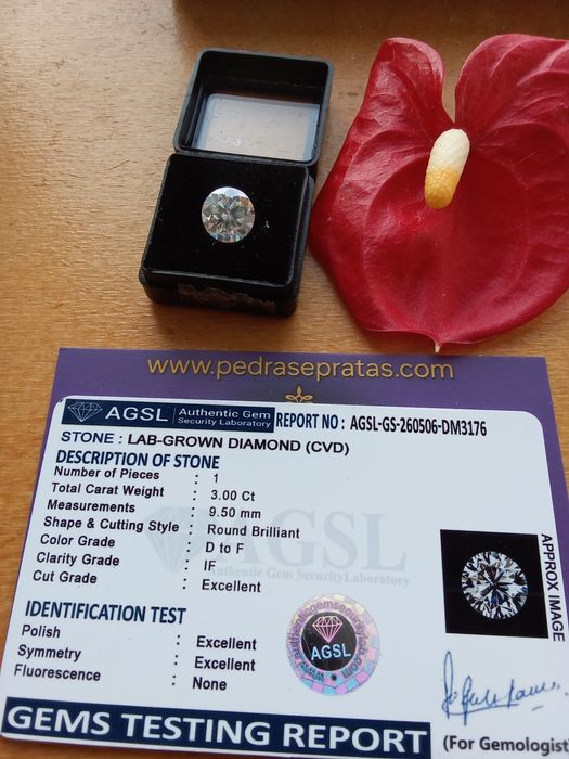 Diamante CVD 3 Quilates 9mm Certificado