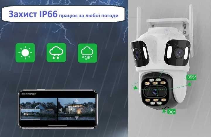 IP WIFI Камера видеонаблюдение 6K 12МП 3 объектива Уличная Besder XM76