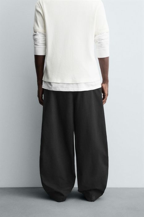Легкі Брюки ZARA Balloon Fit Чоловічі Чорні Штани парашути Широкие Мужские Черные Штаны Зара