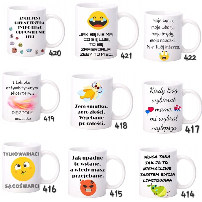 Kubek z śmiesznymi tekstami