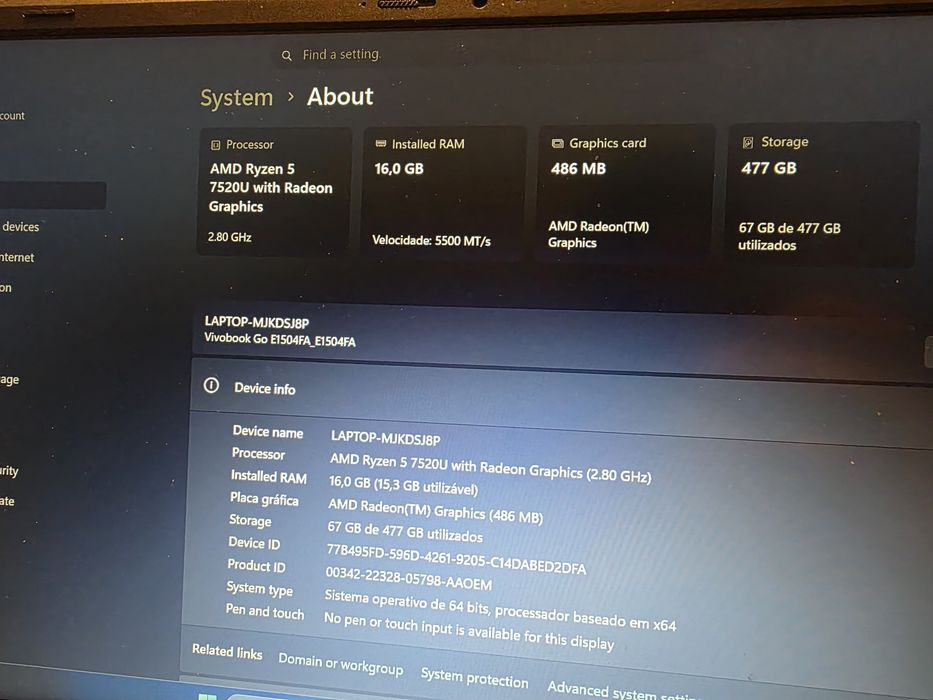 Asus VivoBook Ryzen 5 16GB 512GB. Troca/Retoma. Fatura, Garantia, acessórios