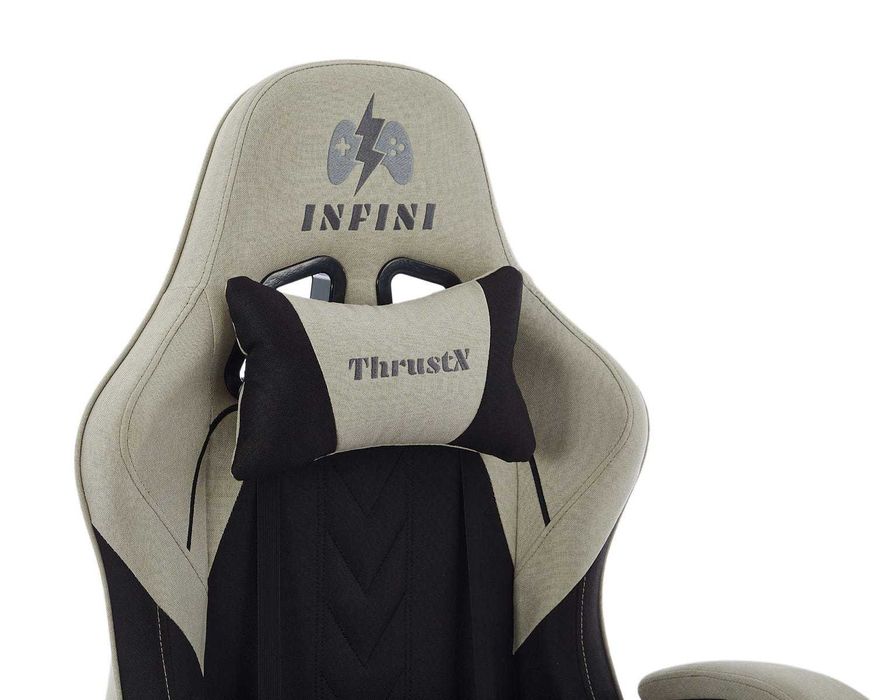 Fotel Gamingowy Infini ThrustX beige z tkaniny, podnóżek