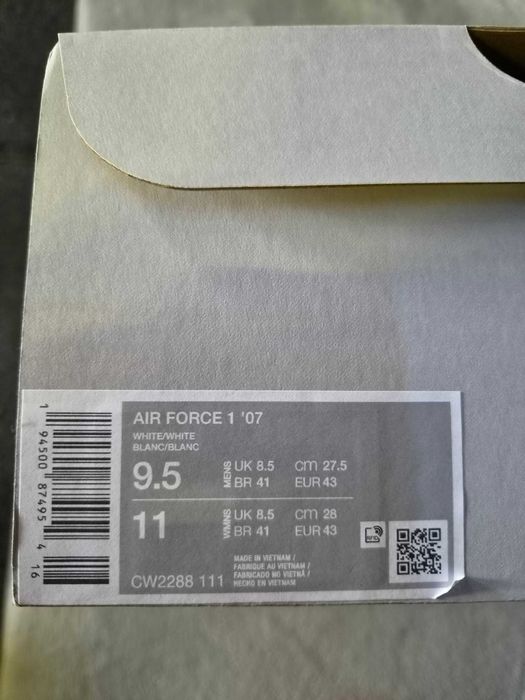Nowe buty Nike Air Force 1 '07 Białe rozmiar 43