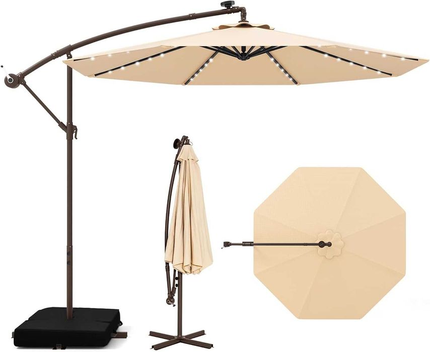 Parasol ogrodowy 300 cm z oświetleniem LED, regulacją kąta
