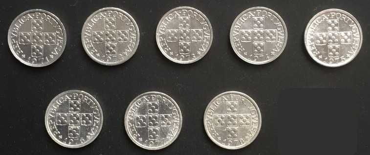 Série de 8 moedas de 10 centavos em alumínio - Portugal - 1971 a 1978