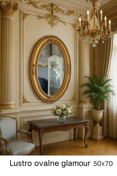 Lustro owalne kryształowe w pałacowej ramie