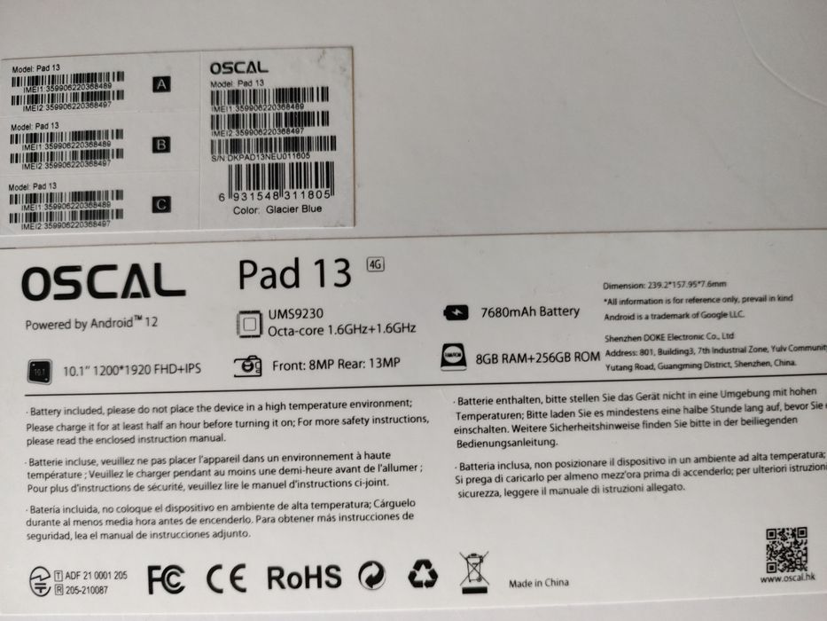 Планшетный компьютер OSCAL Pad 13 8-256 GB? 4G, Dual Sim+ПОДАРОК