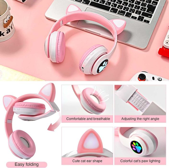 OHAANYY OH-51 Kocie słuchawki bezprzewodowe Bluetooth RGB LED