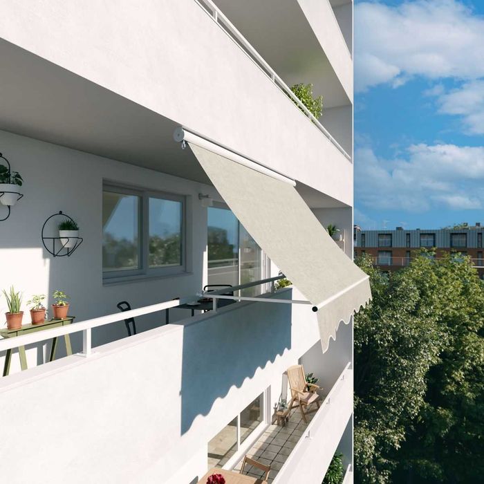 Toldo de tela plana com rolo manual semi-caixa branco 3mx2.5m liso bege Naterial Balcony