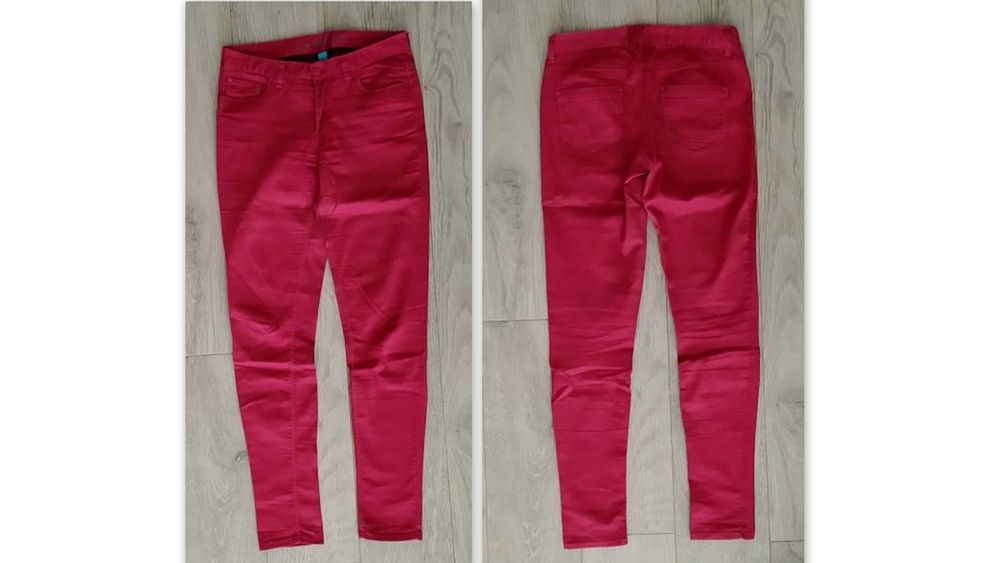 r. S/M skinny bordowe spodnie