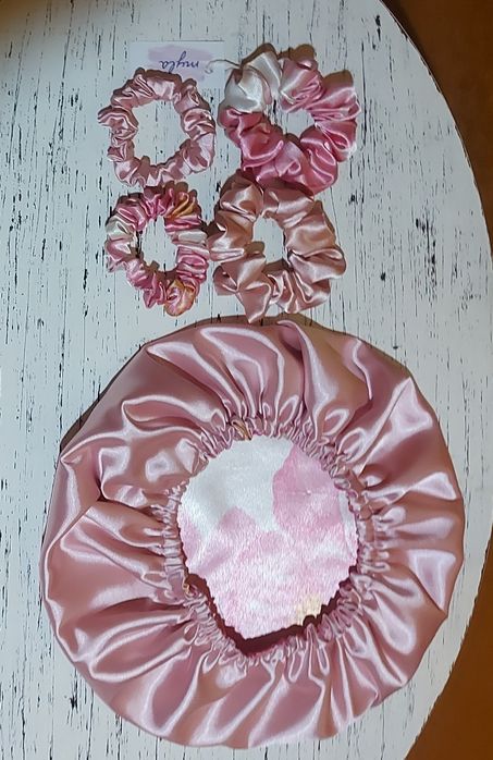Jedwabny czepek rozmiar L +4 scrunchies