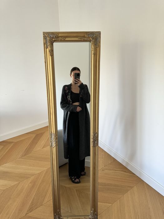 Zara Knit szary kardigan maxi długi L 40 sweter zimowy wełniany