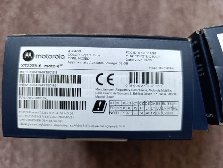 Dwa telefony Motorola E22 4+64G