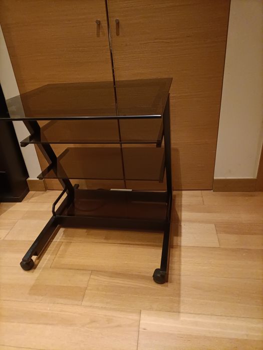 Mesa para várias impressoras em  metal e vidro fumado