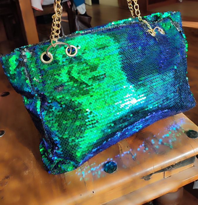 Cekinowa  torba zielono niebieska