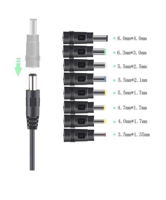 Набір перехідників DC гніздо (мати) 5.5x2.1mm на штекери (тато)