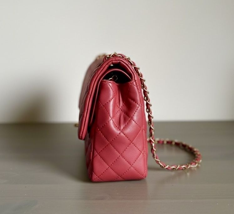Torebka Chanel Klasyczna Duża z łańcuszkiem czerwona pikowana