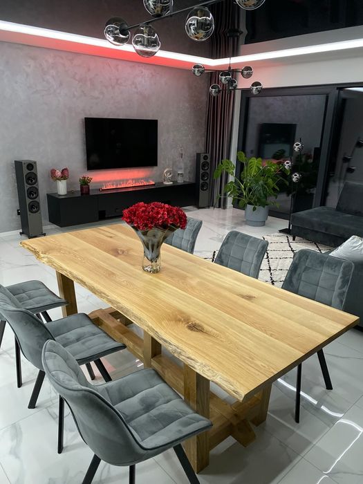Stół Dębowy z oflisem i dodatkiem żywicy  220x87cm