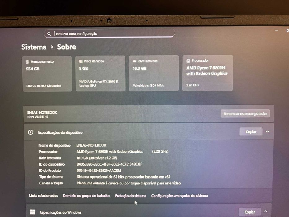 Portatil Acer Nitro 5/ RTX 3070ti / Ryzen 7 7800H