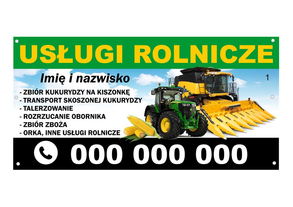 Banery reklamowe firmowe Ciechanów Usługi rolnicze Gotowy wzór