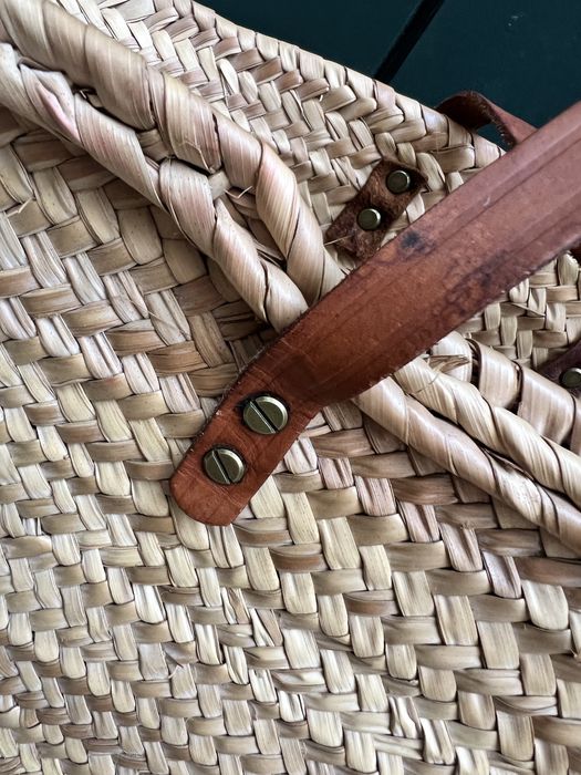 Cesta Vintage em Verga Natural com Alças em Pele | Boho Escandinava Grande