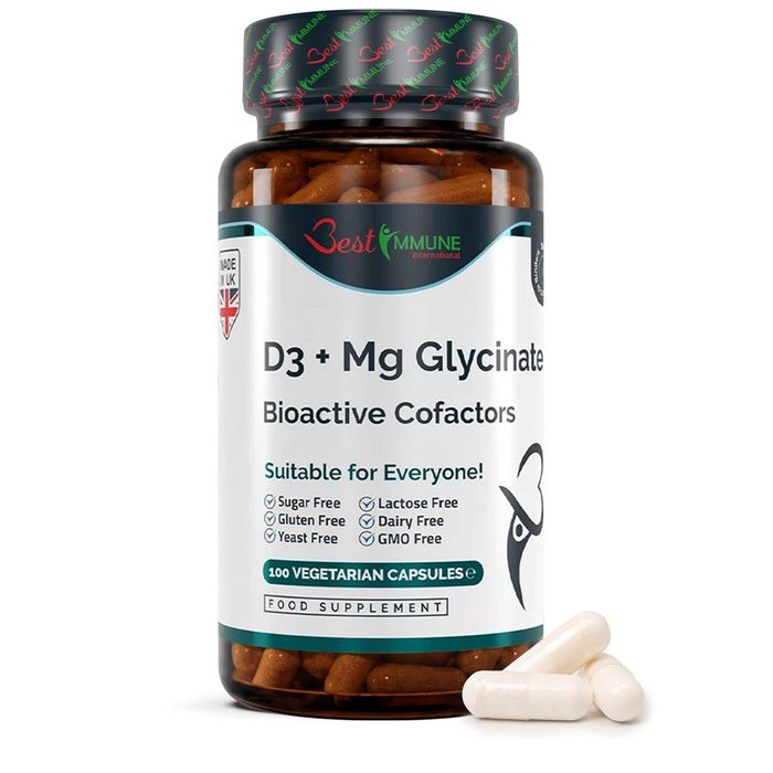 Glicynian Magnezu 400mg Witamina D3 1000IU Naturalny Biodostępny