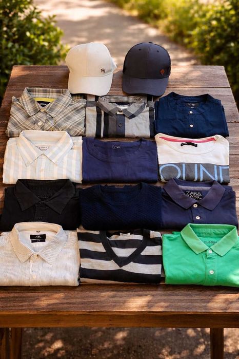 Lote de roupa homem tamanho M – 13 peças variadas Pull & Bear, Zara, Sisley, Berg, Lefties, Primark Tiffosi